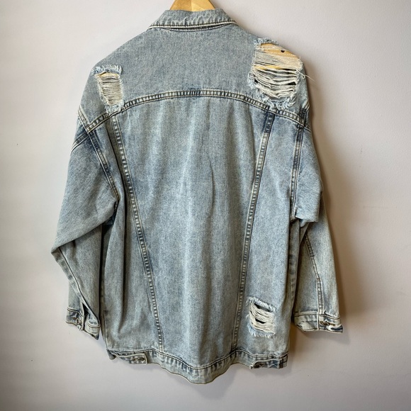 JudyBridal Oversized Women’s Denim Ripped Boyfriend Jean Jacket Long Sleeve Sz M - Picture 6 of 15
